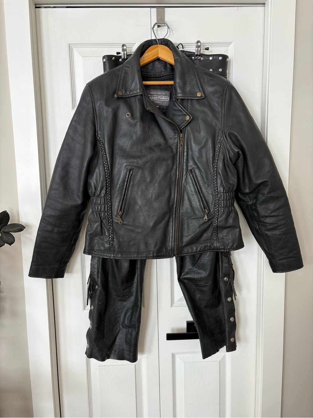 Black Leather Motorcycle Jacket with chaps
